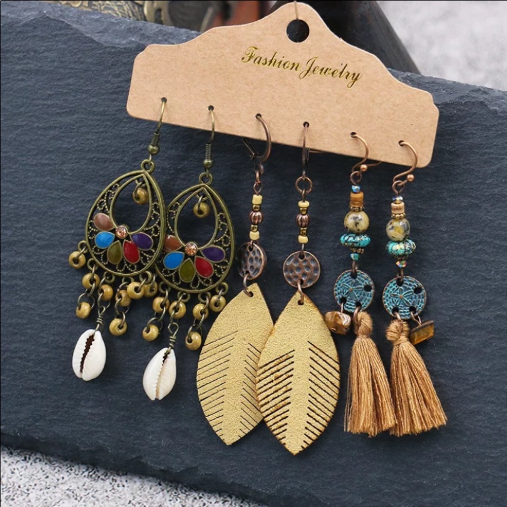 Women’s fashion boho earrings 3 pairs